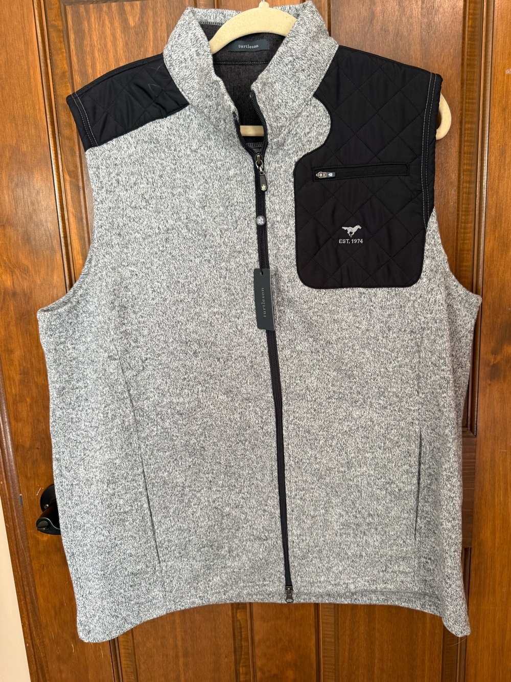 Turtleson Men's Gray Fleece Vest with Black Quilted Chest Pocket